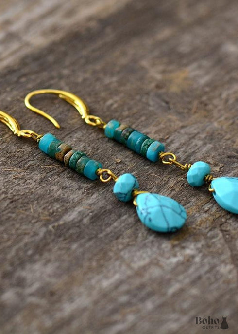 Boho Earrings, Dangle Earrings, Natural Blue and Pink Stones